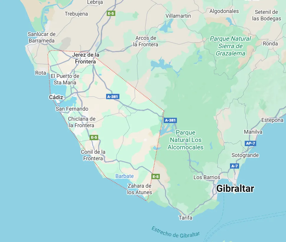 mapa zona de trabajo fontanero servicios torres provincia de cadiz